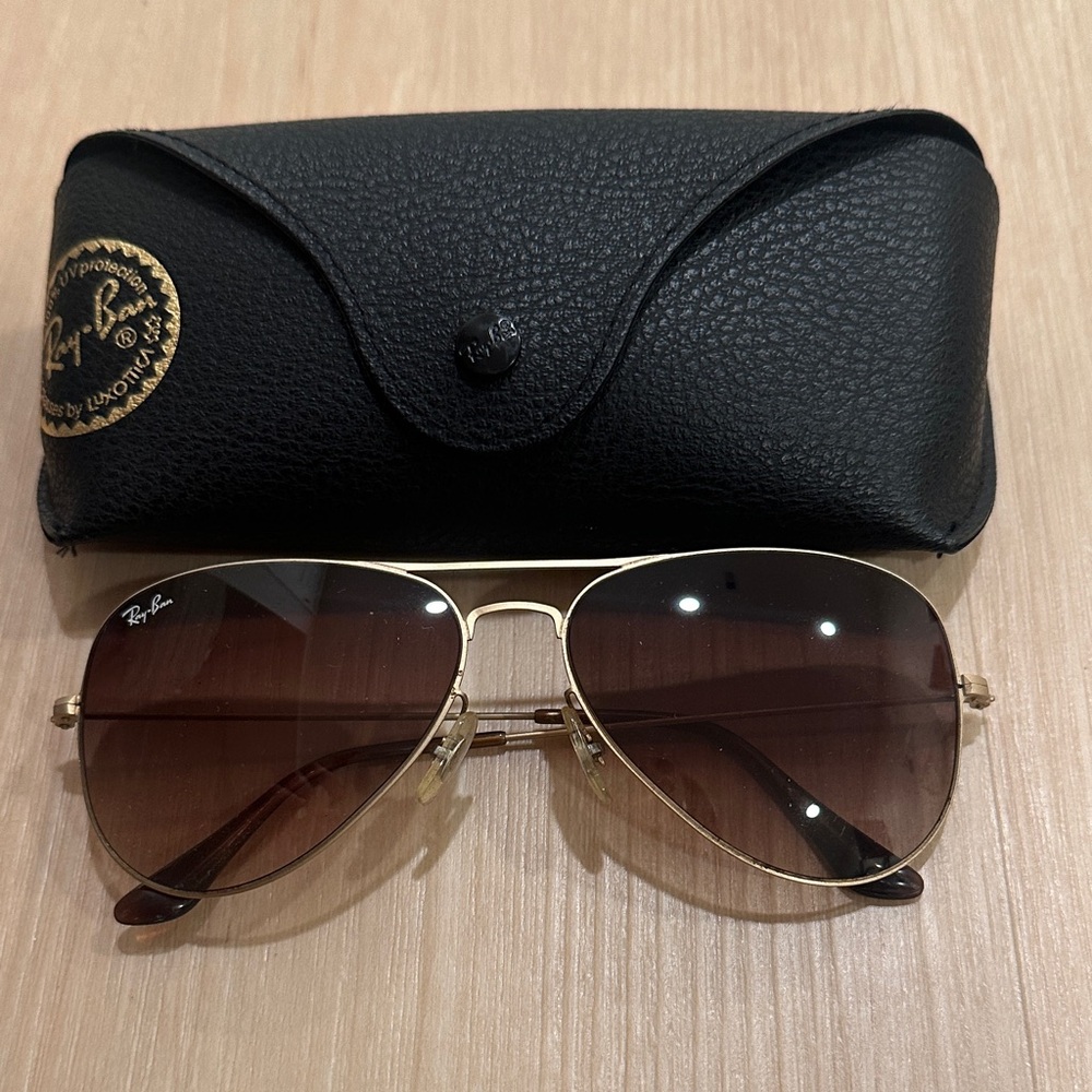 Ray-Ban Gold and Brown Aviator Sunglasses